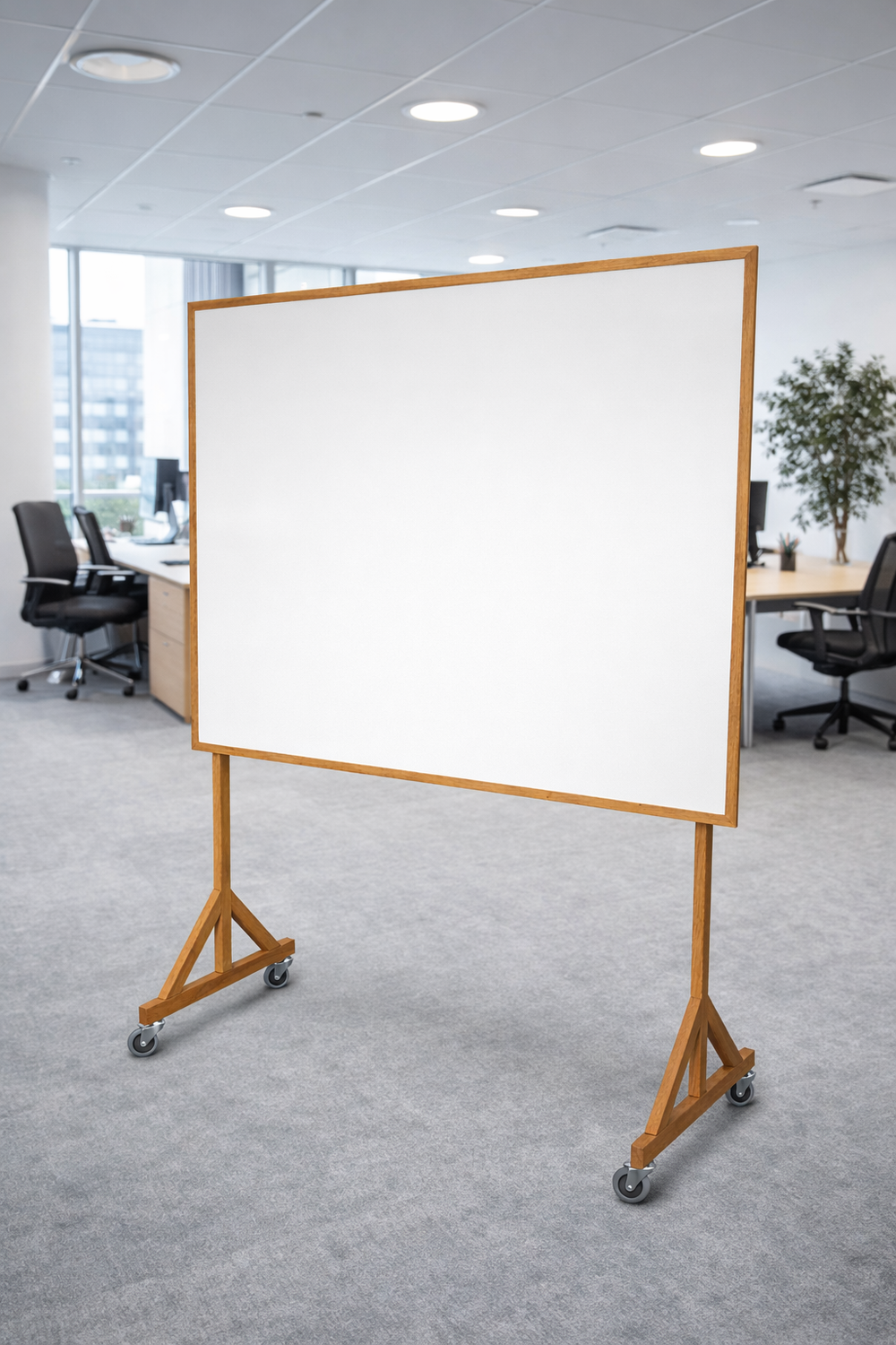whiteboard på elegant egetræsstativ – funktionalitet møder design