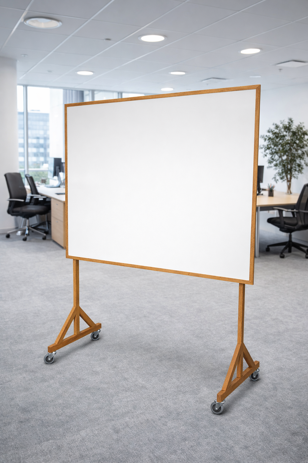 whiteboard på elegant egetræsstativ – funktionalitet møder design