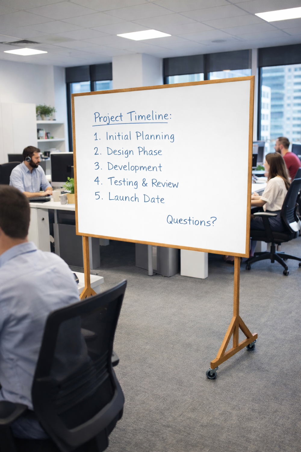 whiteboard på elegant egetræsstativ – funktionalitet møder design