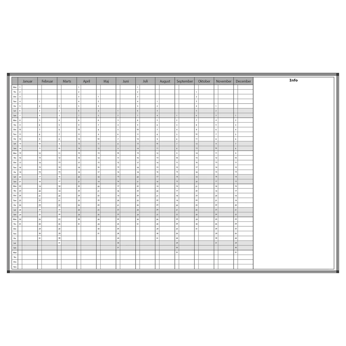 Whiteboard med evighedskalender BxH 200x120 cm