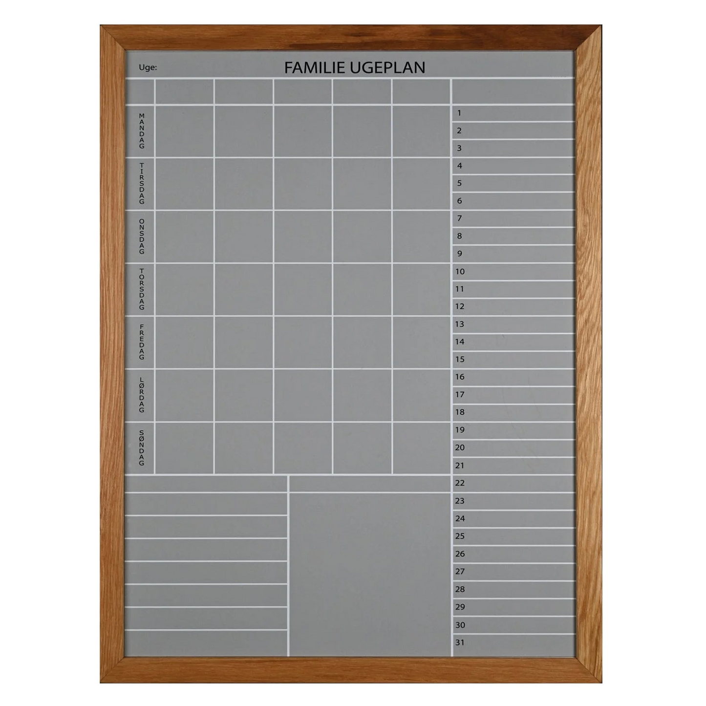 Hold styr på aftaler med denne ekslusive familieplan med Egetræs ramme