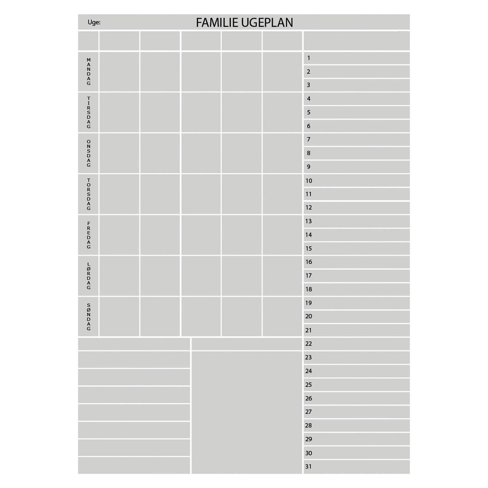 Whiteboard tavle med familieplan - mange farver