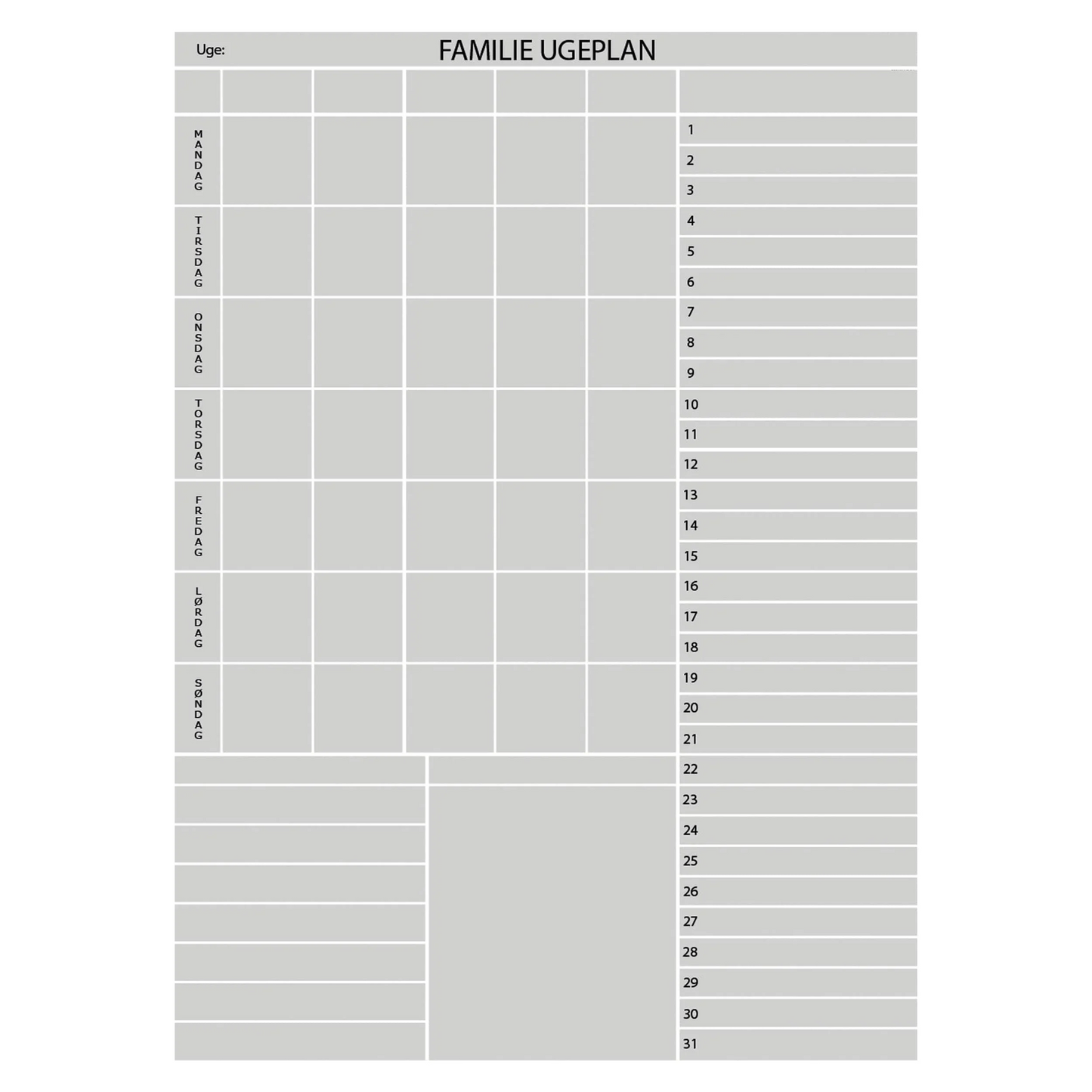 Whiteboard tavle med familieplan - mange farver