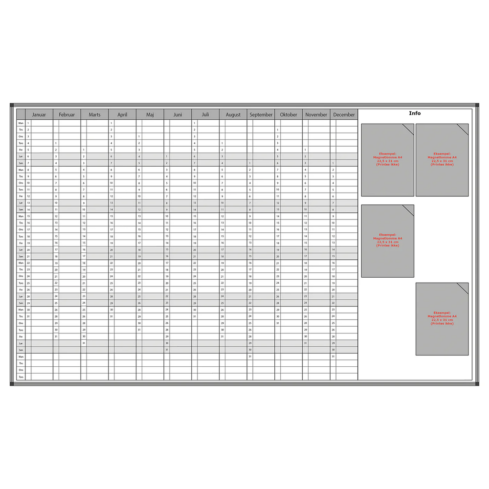 Whiteboard med evighedskalender BxH 200x120 cm