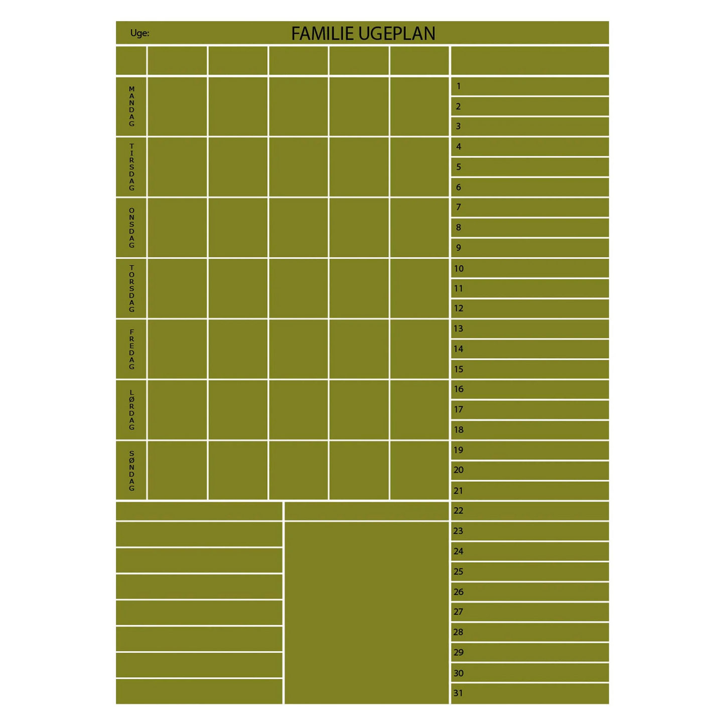 Hold styr på aftaler med denne ekslusive familieplan med Egetræs ramme