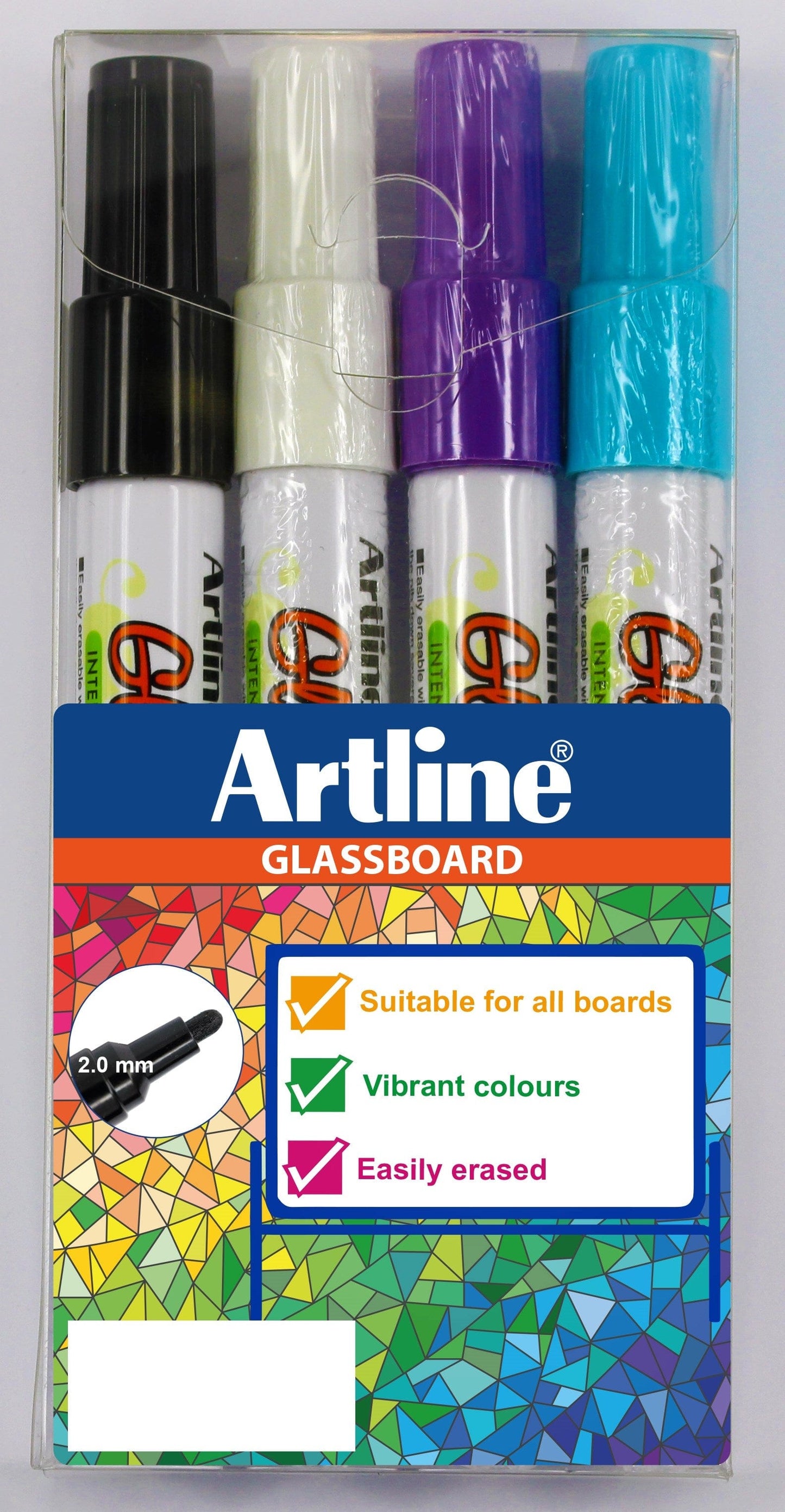 Artline Glasboard marker sæt 4 stk. mørke farver