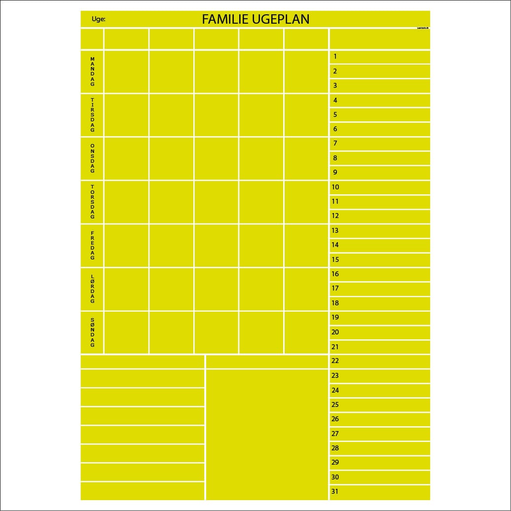 Whiteboard tavle med familieplan - mange farver