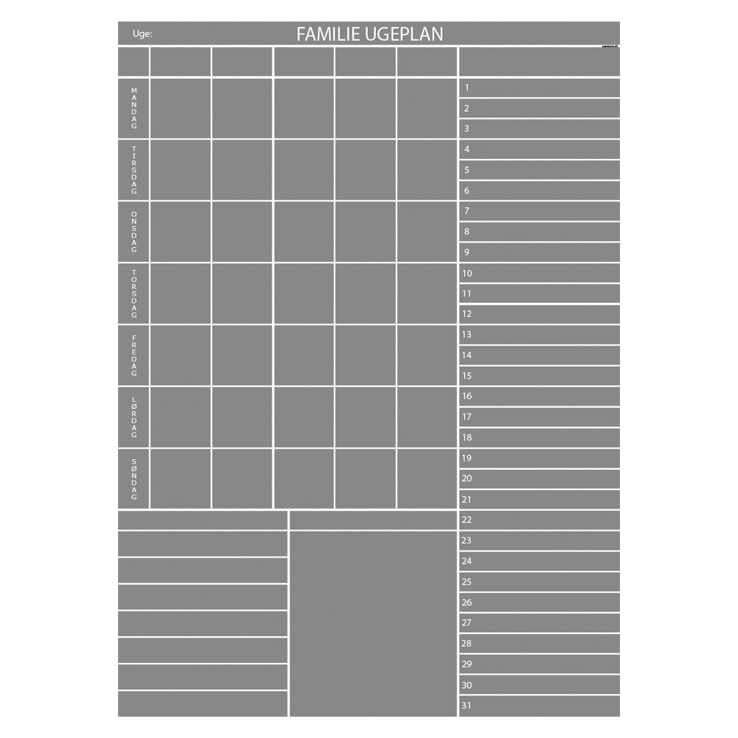 Whiteboard tavle med familieplan - mange farver