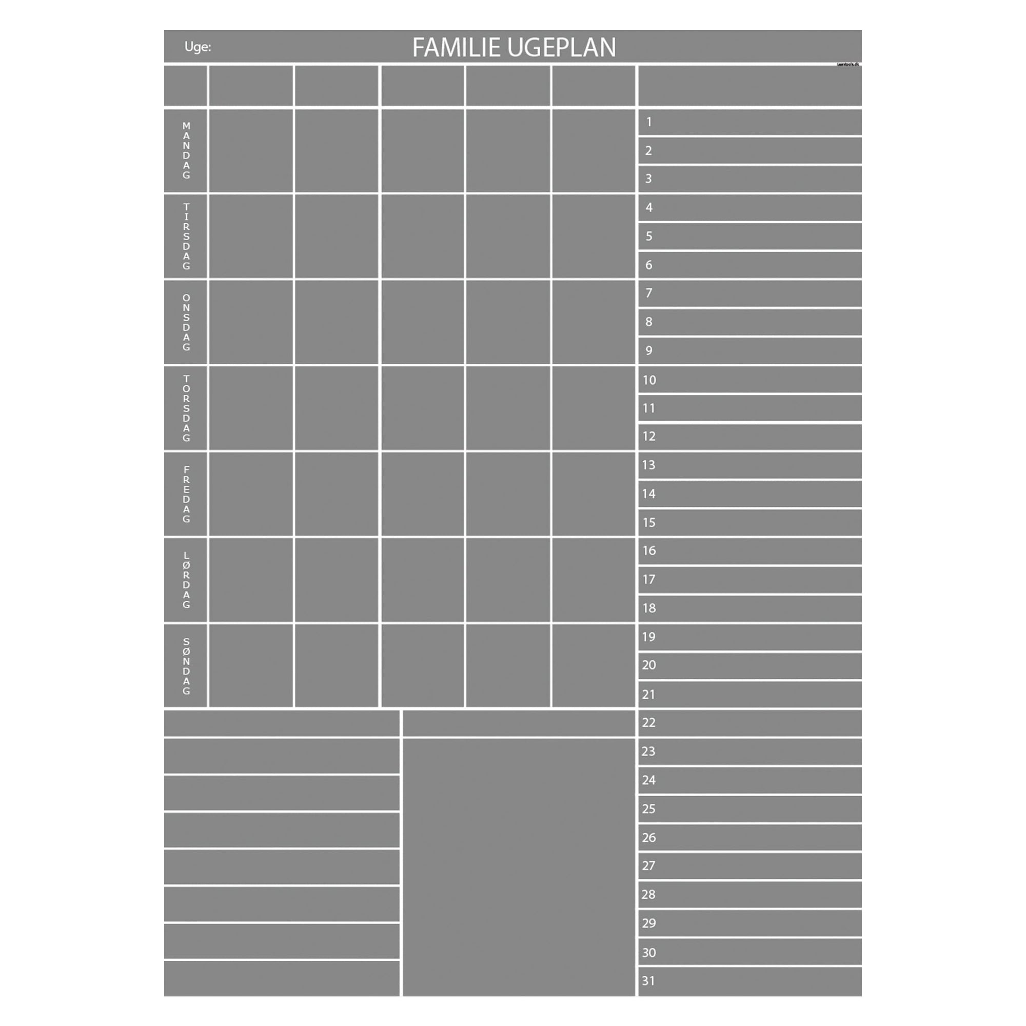 Whiteboard tavle med familieplan - mange farver