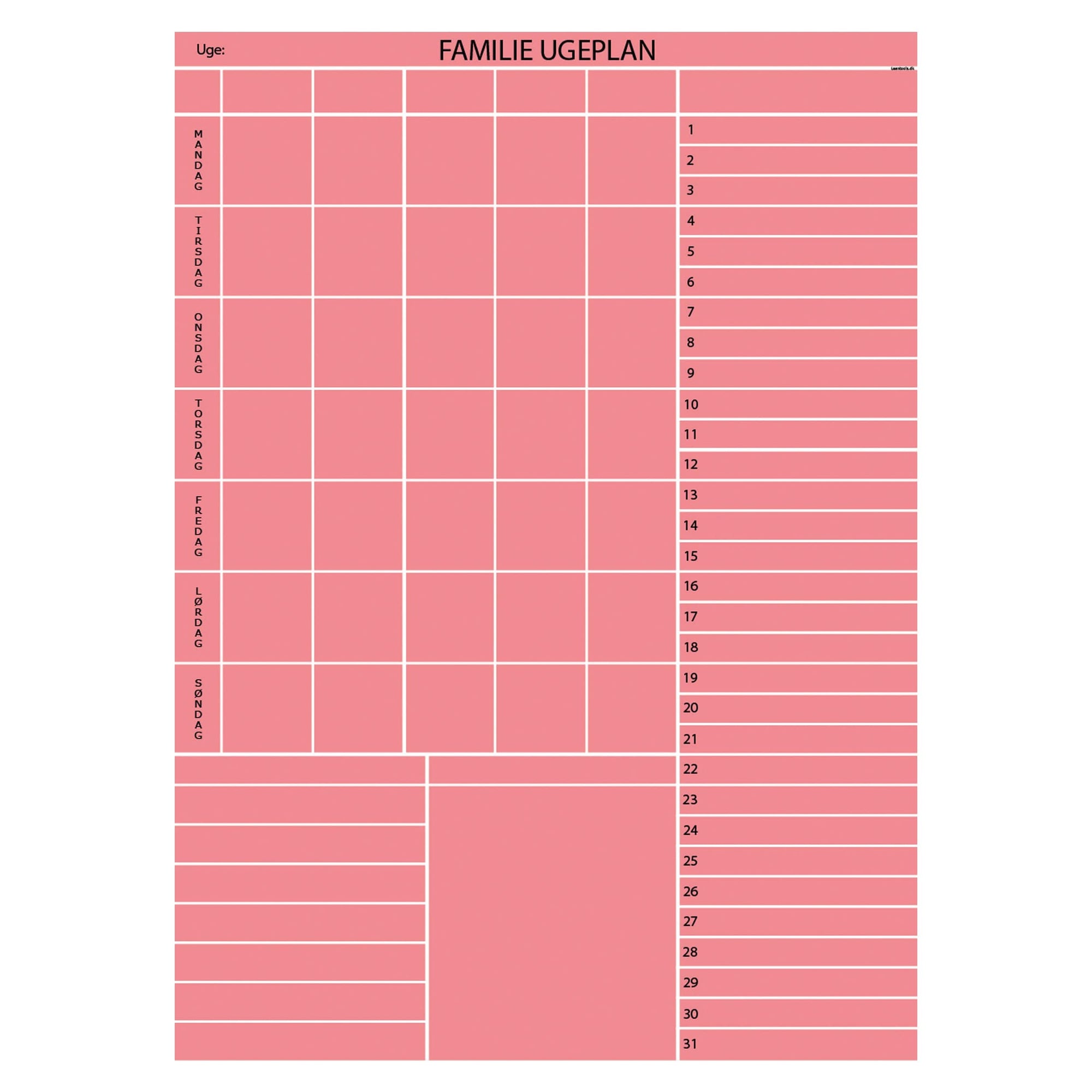 Whiteboard tavle med familieplan - mange farver