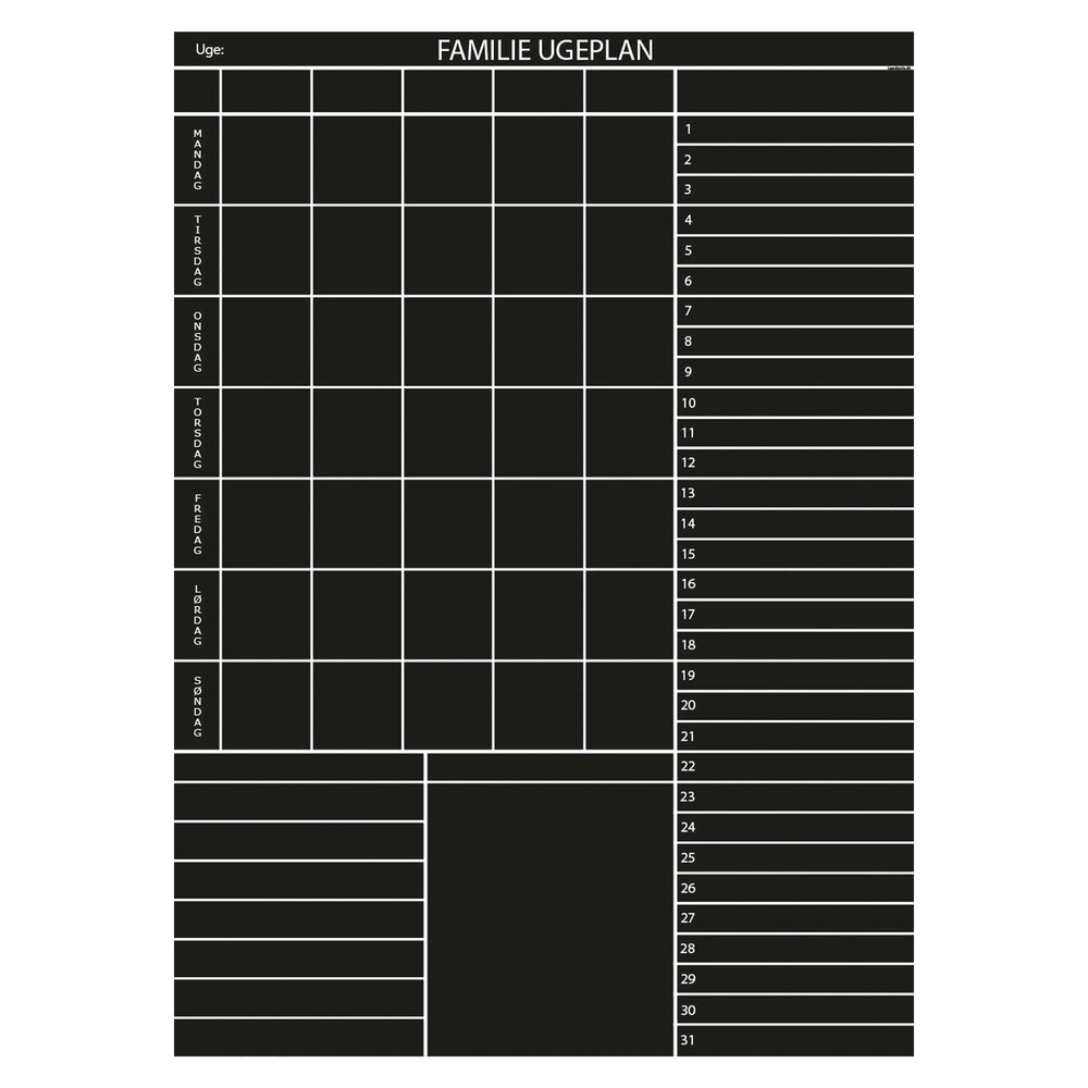 Whiteboard tavle med familieplan - mange farver