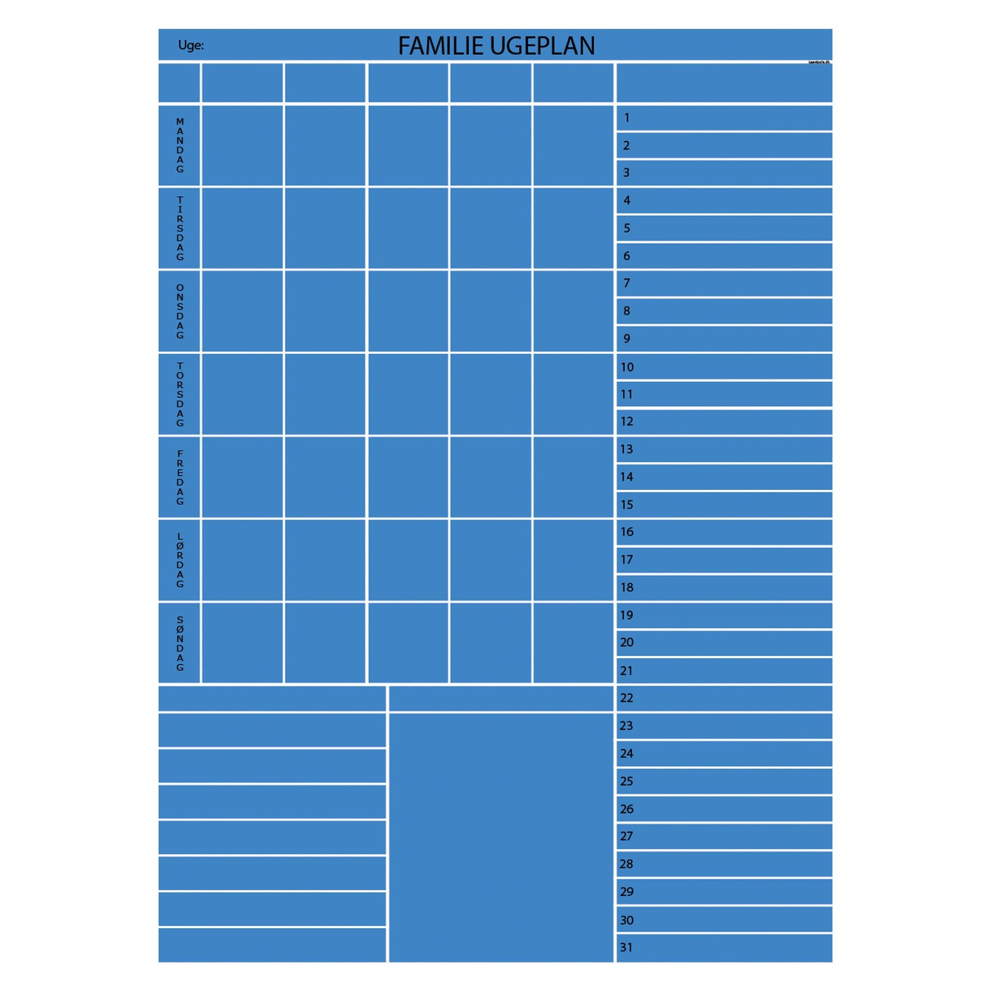Whiteboard tavle med familieplan - mange farver