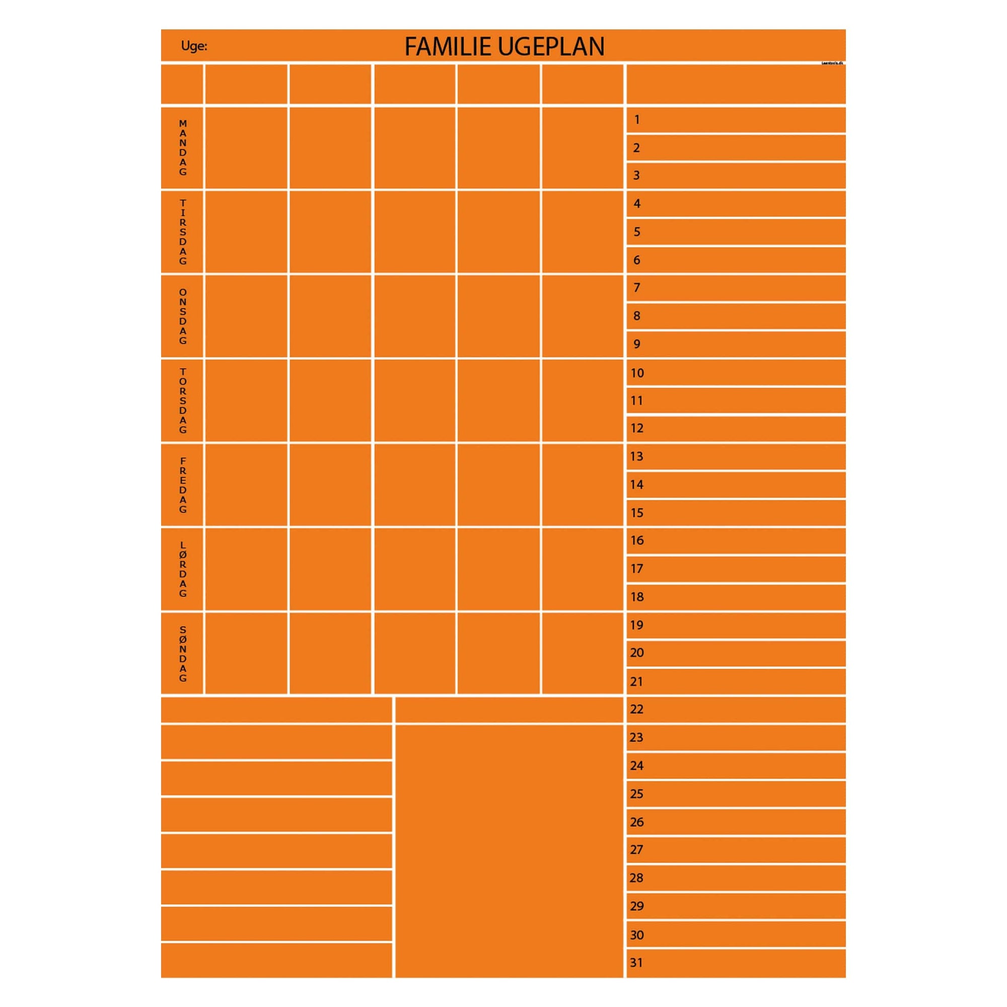 Whiteboard tavle med familieplan - mange farver