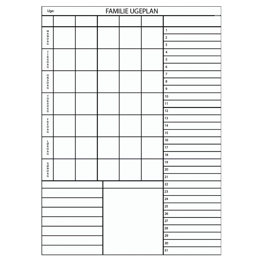 Whiteboard tavle med familieplan - mange farver