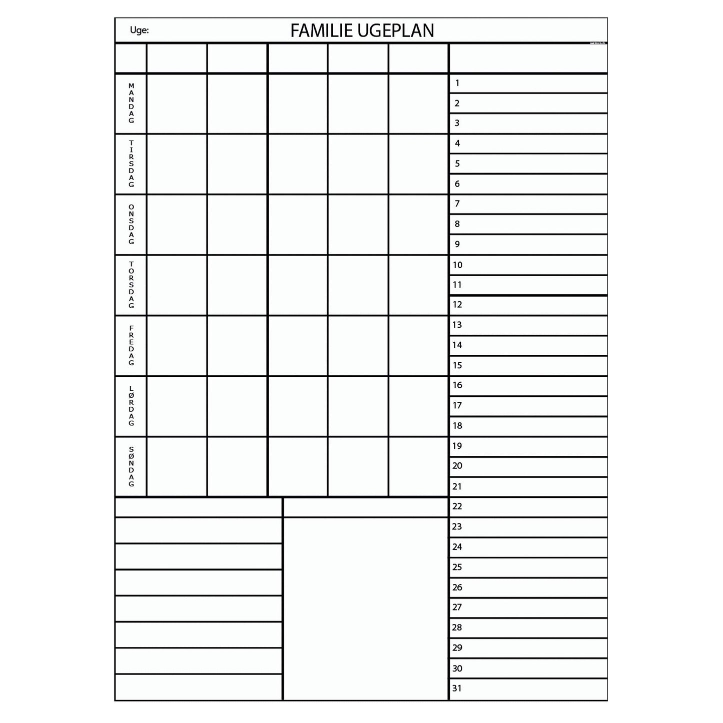 Whiteboard tavle med familieplan - mange farver