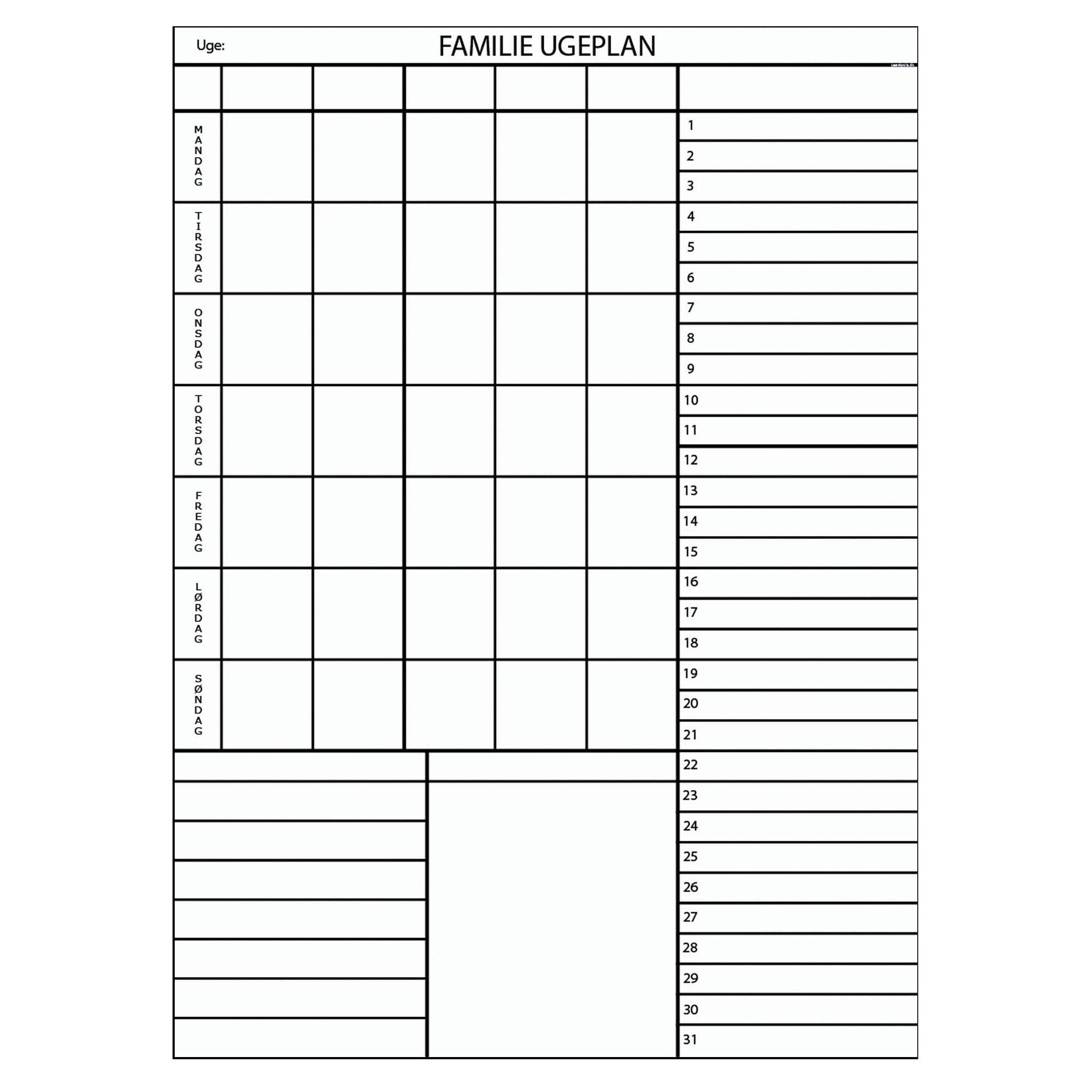 Whiteboard tavle med familieplan - mange farver