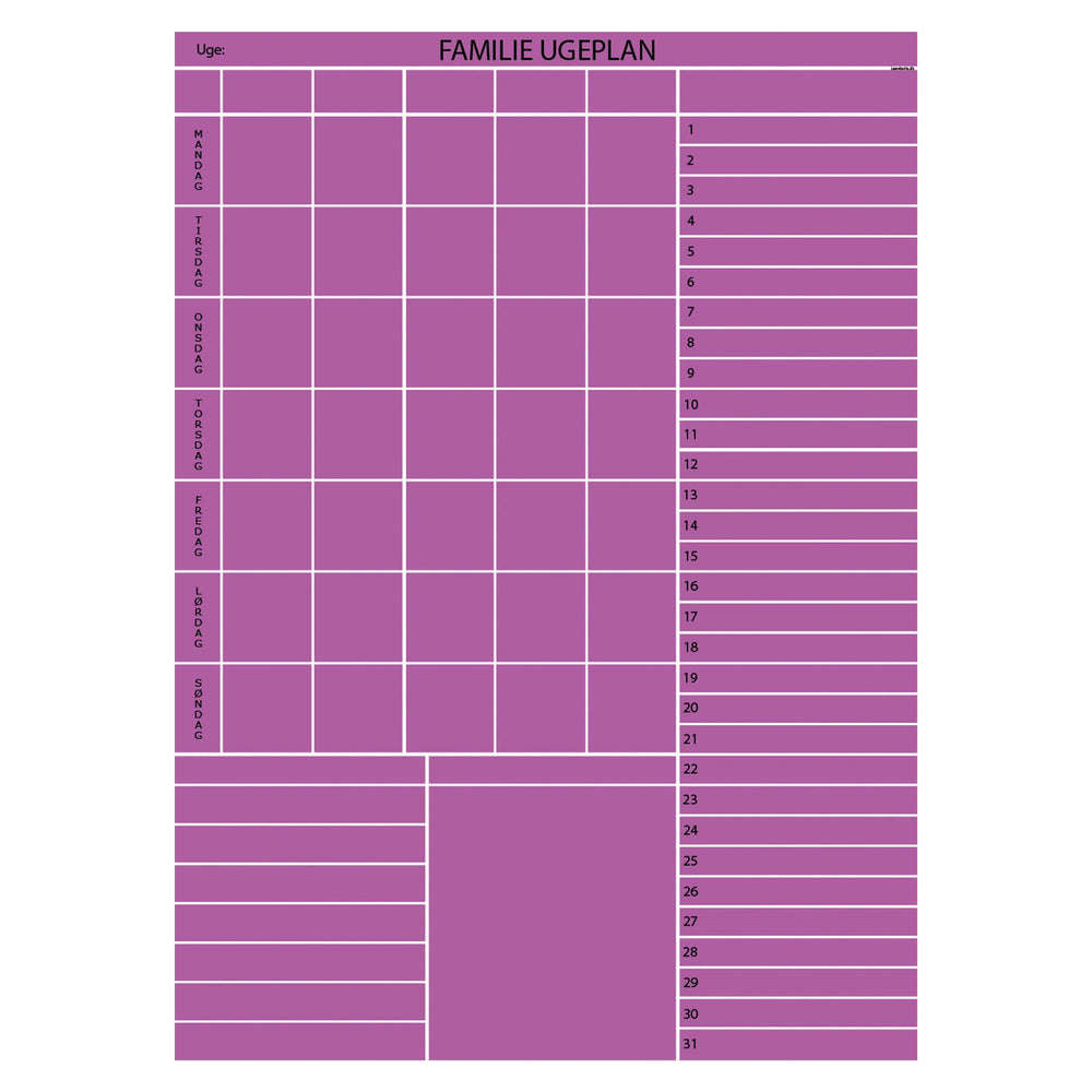 Whiteboard tavle med familieplan - mange farver
