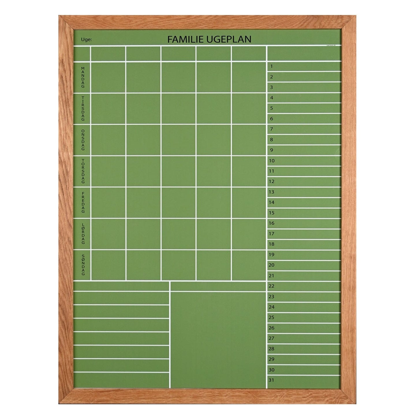 Hold styr på aftaler med denne ekslusive familieplan med Egetræs ramme